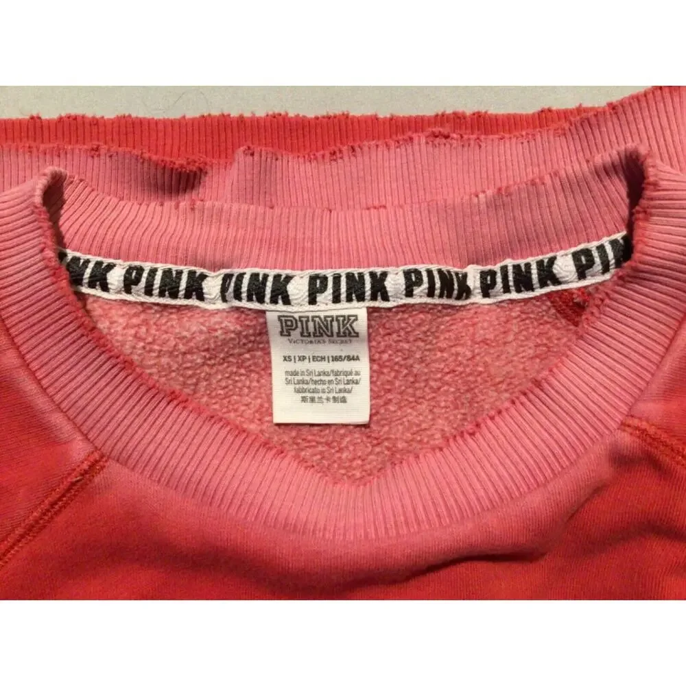 Victoria's Secret PINK ~ Sweatshirt Distressed Campus Crew Red Pink ~ Size XS
